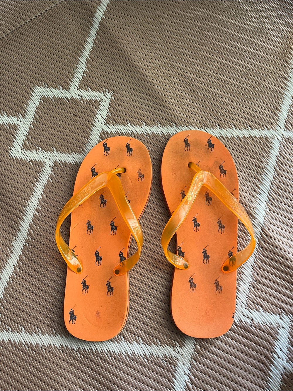 Adult Polo by Ralph Lauren, sz. 9,  Bright Orange Logo Flip Flops